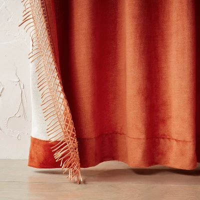 1pc Light Filtering Velvet Macrame Trim Window Curtain Panel Burnt Orange - Opalhouse™ Designed With Jungalow™ 4 1pc Light Filtering Velvet Macrame Trim Window Curtain Panel Burnt Orange - Opalhouse™ Designed With Jungalow™ - Image 2