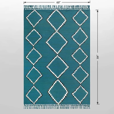 5' X 7' Soft Moroccan Tapestry With Double Knot Fringe Woven Outdoor Rug Teal - Opalhouse™ 6 5' X 7' Soft Moroccan Tapestry With Double Knot Fringe Woven Outdoor Rug Teal - Opalhouse™ - Image 4