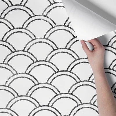 Scallops Peel & Stick Wallpaper Black/White - Opalhouse™: Removable Vinyl, Self-Adhesive, Washable, 27.5 Sq Ft Coverage 5 Scallops Peel & Stick Wallpaper Black/White - Opalhouse™: Removable Vinyl, Self-Adhesive, Washable, 27.5 Sq Ft Coverage - Image 3